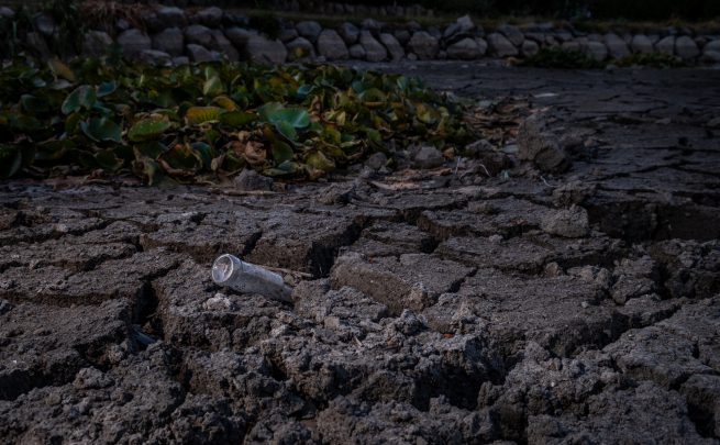 Flaske på bunden af udtørret gadekær